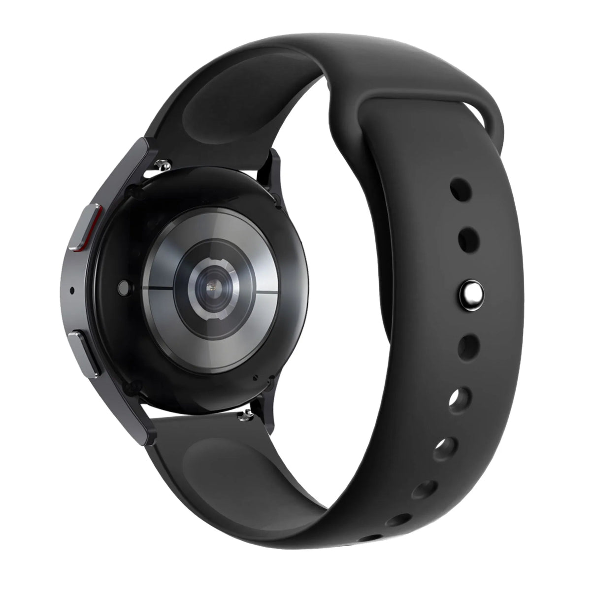 Silicone Sport Strap 'Deluxe', black, on a watch, 3/4 rear view