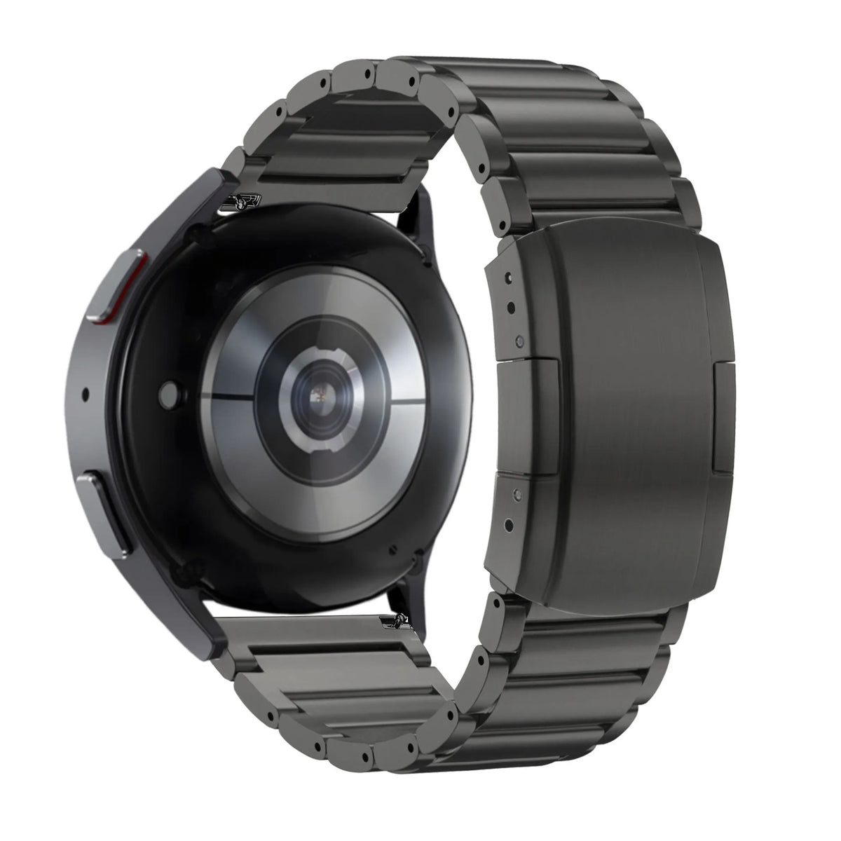 Titanium Strap 'Classic', black, on a watch, 3/4 rear view