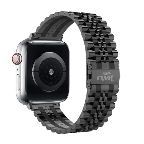 Steel Strap, black, on a watch, 3/4 rear view