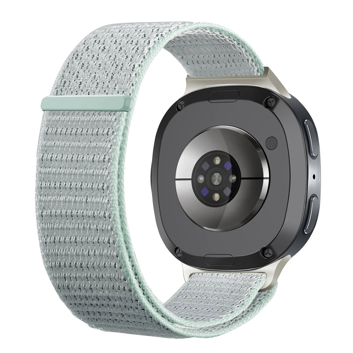 Nylon Strap, light cyan, on a watch, 3/4 rear view