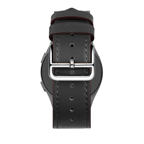 Leather Strap 'Deluxe', black, on a watch, 3/4 rear view