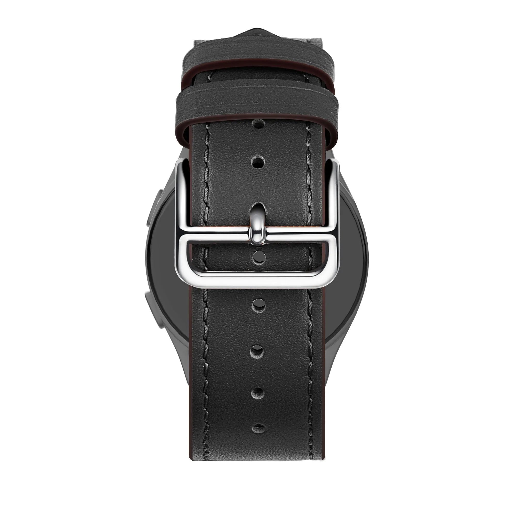 Leather Strap 'Deluxe', black, on a watch, 3/4 rear view