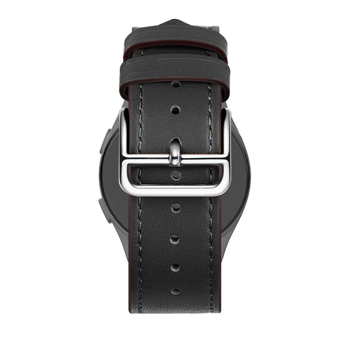 Leather Strap 'Deluxe', black, on a watch, 3/4 rear view