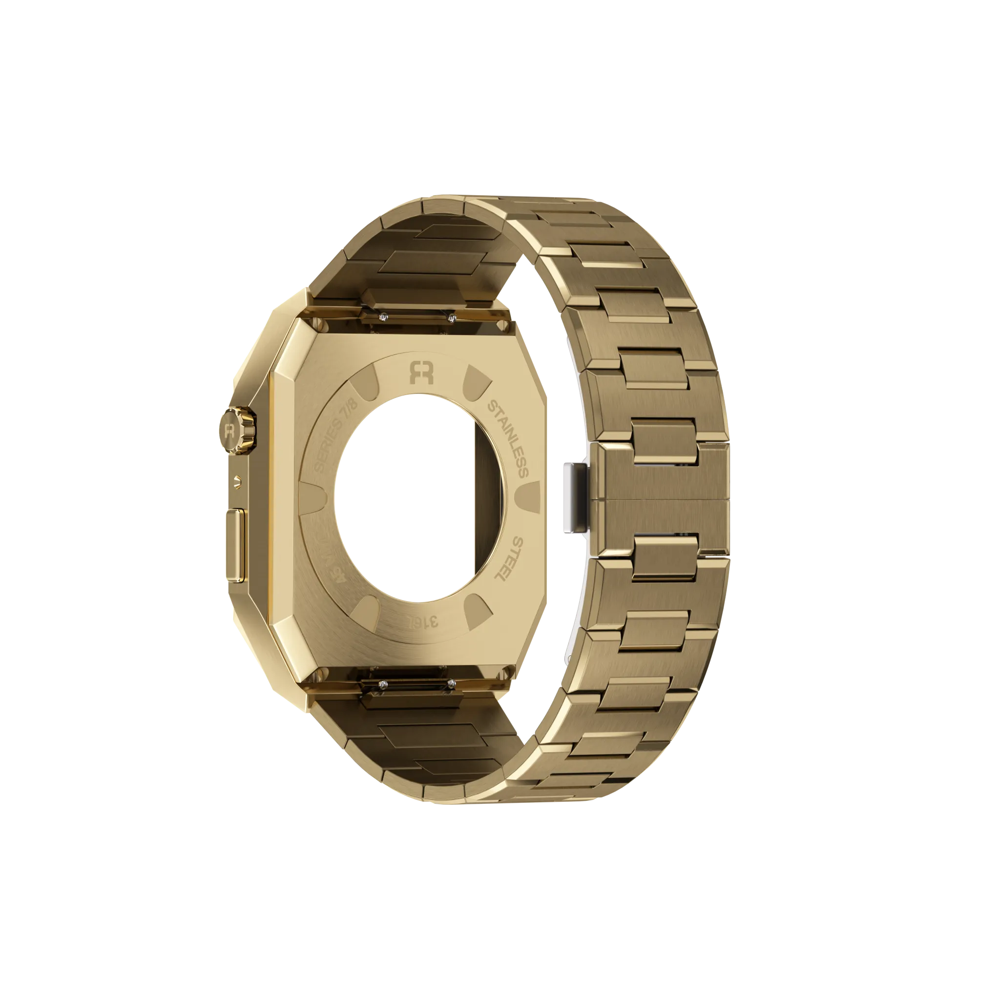 Reqior Apple Watch 45mm case met stalen band 'Nautilus' (goud)
