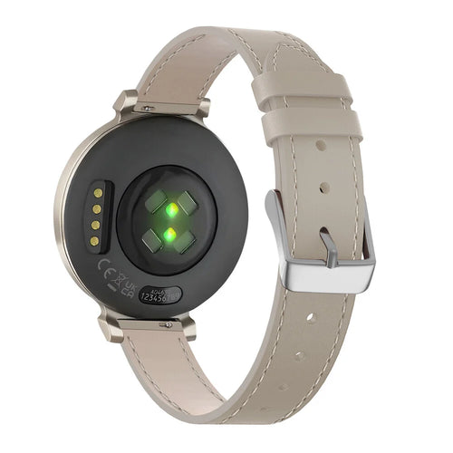 Leather Strap 'Classic', beige, on a watch, 3/4 rear view
