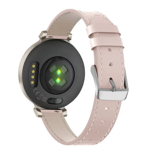 Leather Strap 'Classic', pink, on a watch, 3/4 rear view
