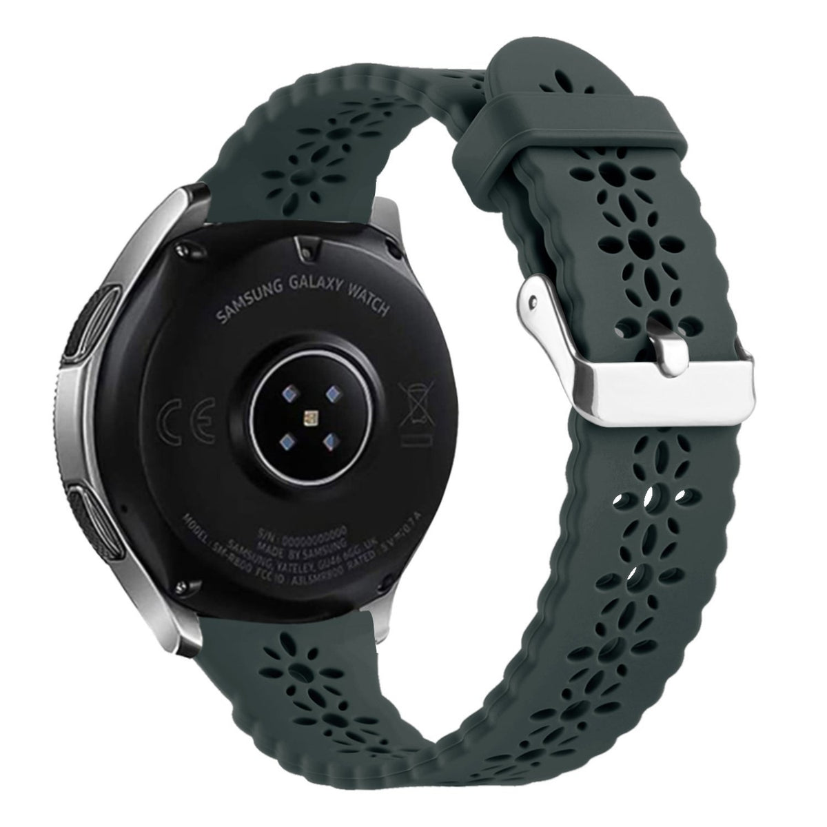 Patterned Silicone Strap, on a watch, 3/4 rear view