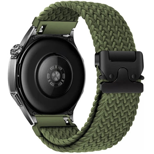 Nylon Braided Strap P-Buckle, green, on a watch, 3/4 rear view