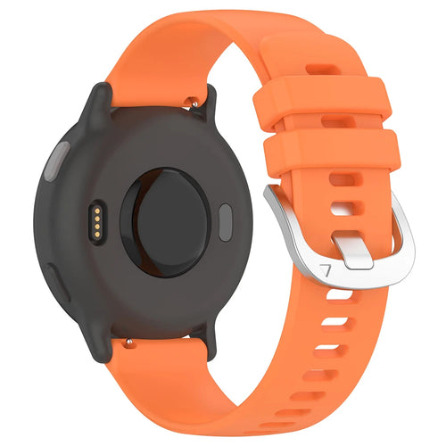 Silicone Classic Strap, orange, on a watch, 3/4 rear view