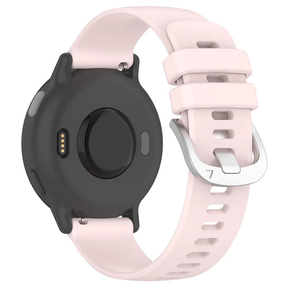 Silicone Classic Strap, pink, on a watch, 3/4 rear view