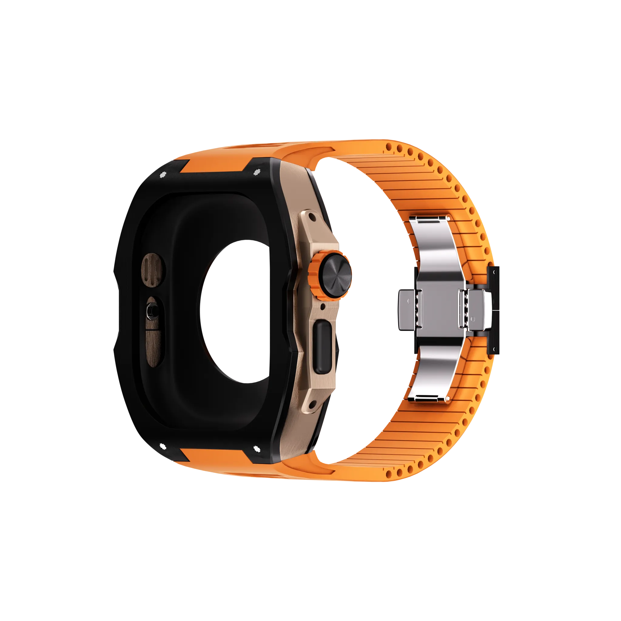 Reqior Apple Watch Ultra case met rubberen band (zwart/oranje)
