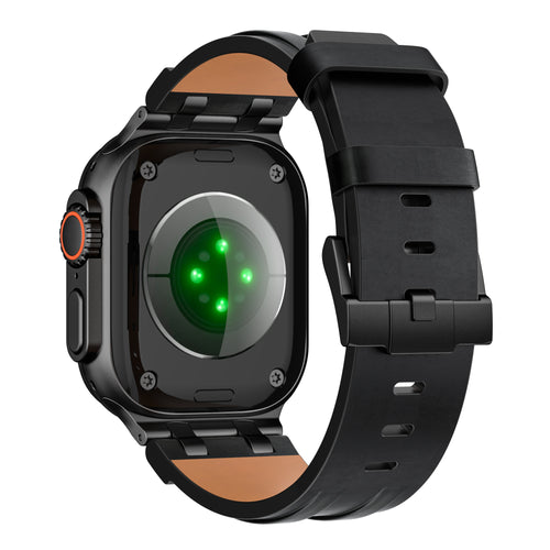 Solid Leather Strap, black, on a watch, 3/4 rear view