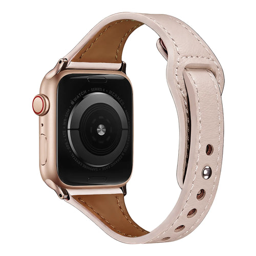 Apple Watch leren band met druksluiting (roze)