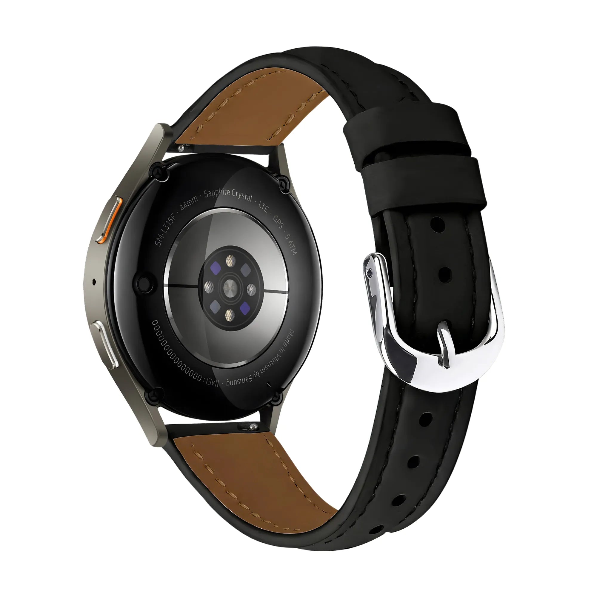 Slimfit Leather Strap, black, on a watch, 3/4 rear view