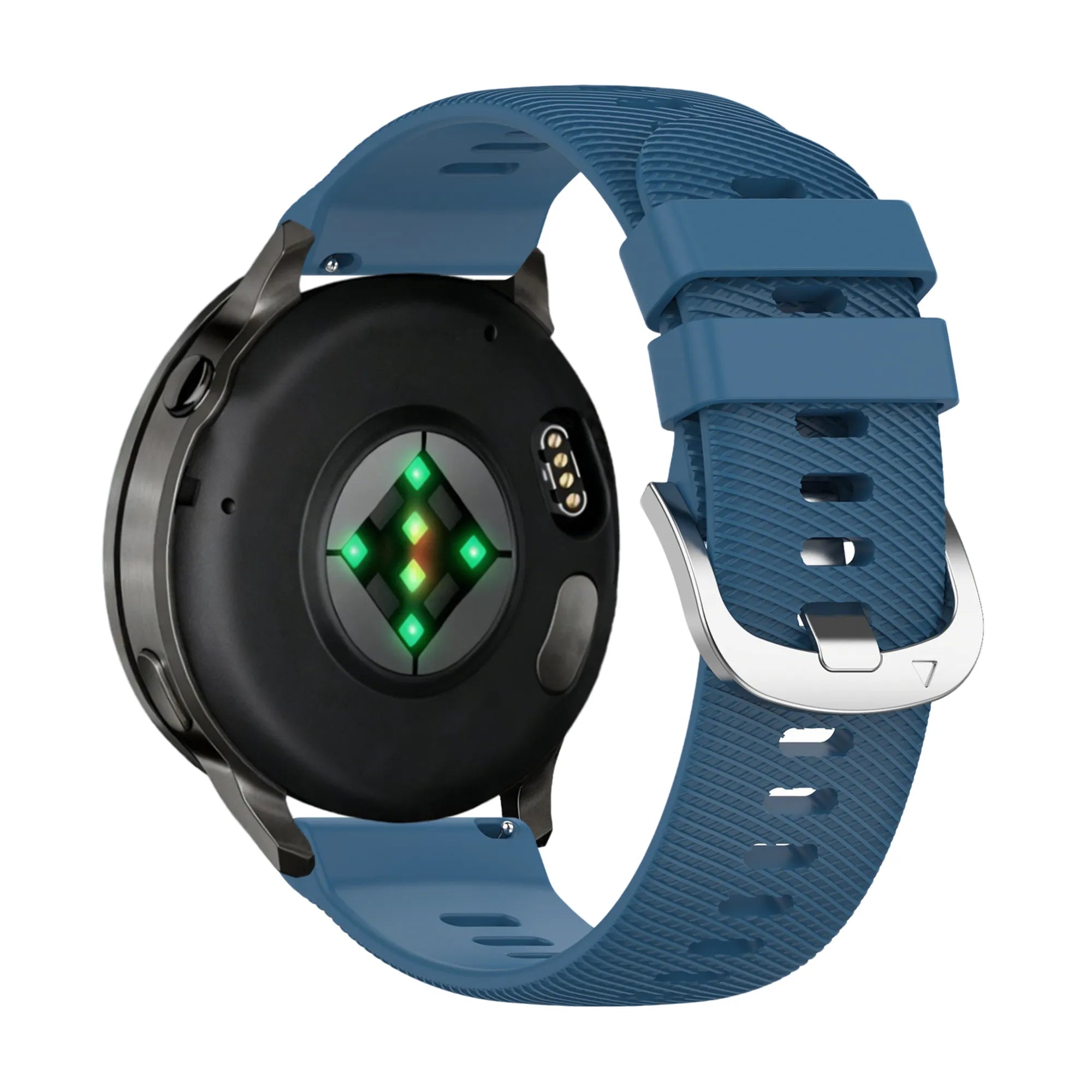 Silicone Strap 'Deluxe', blue, on a watch, 3/4 rear view