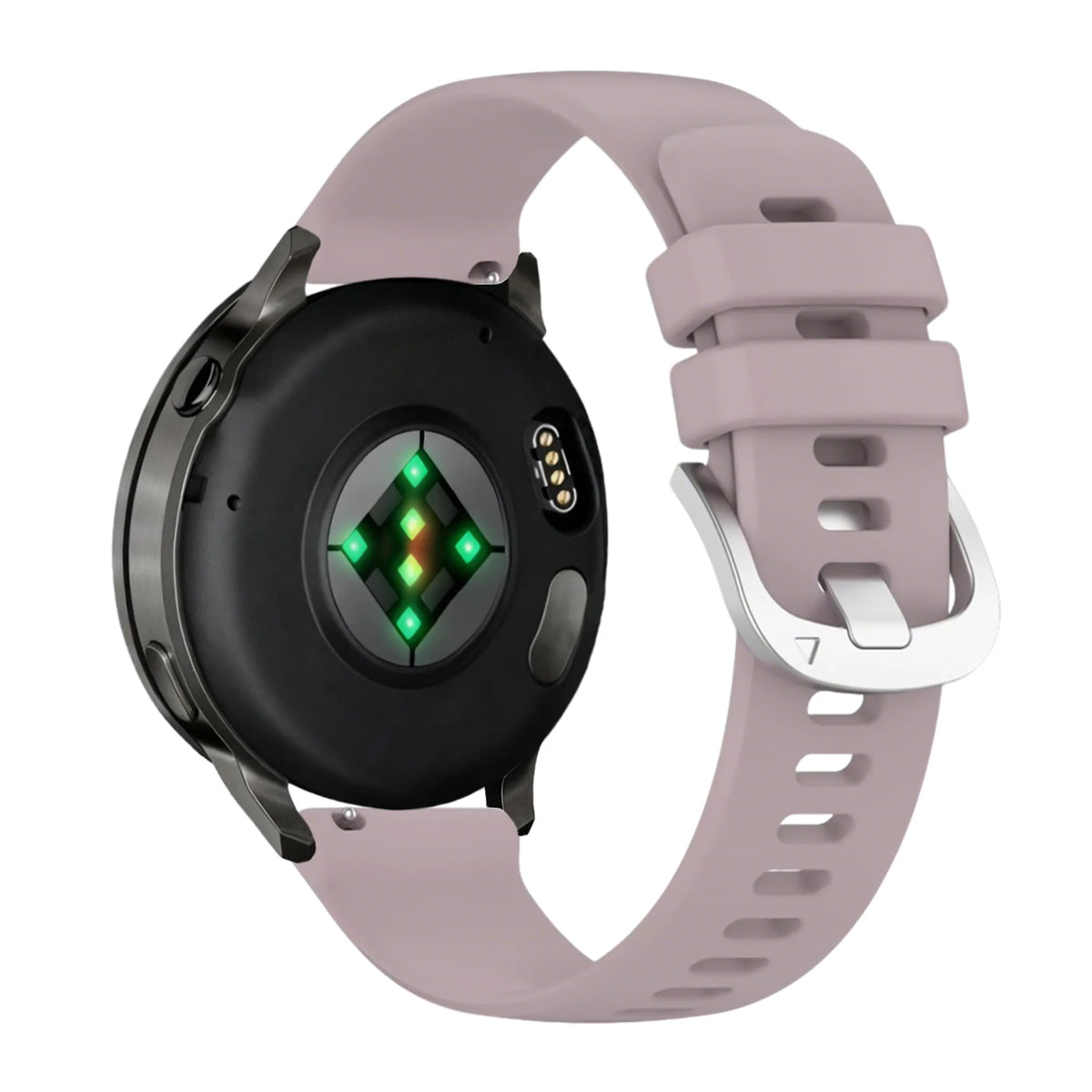 Silicone Strap 'Classic', lavender, on a watch, 3/4 rear view