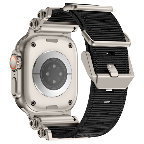 Bandz Apple Watch Ultra nylon band 'Explorer' (zwart met titanium)