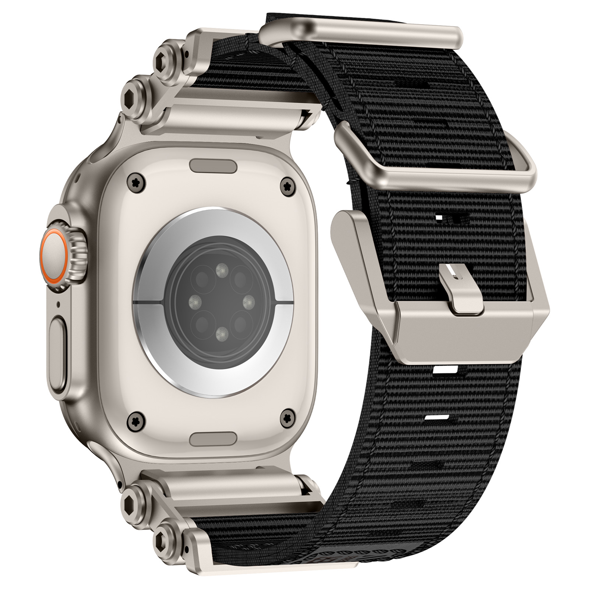 Bandz Apple Watch Ultra nylon band 'Explorer' (zwart met titanium)
