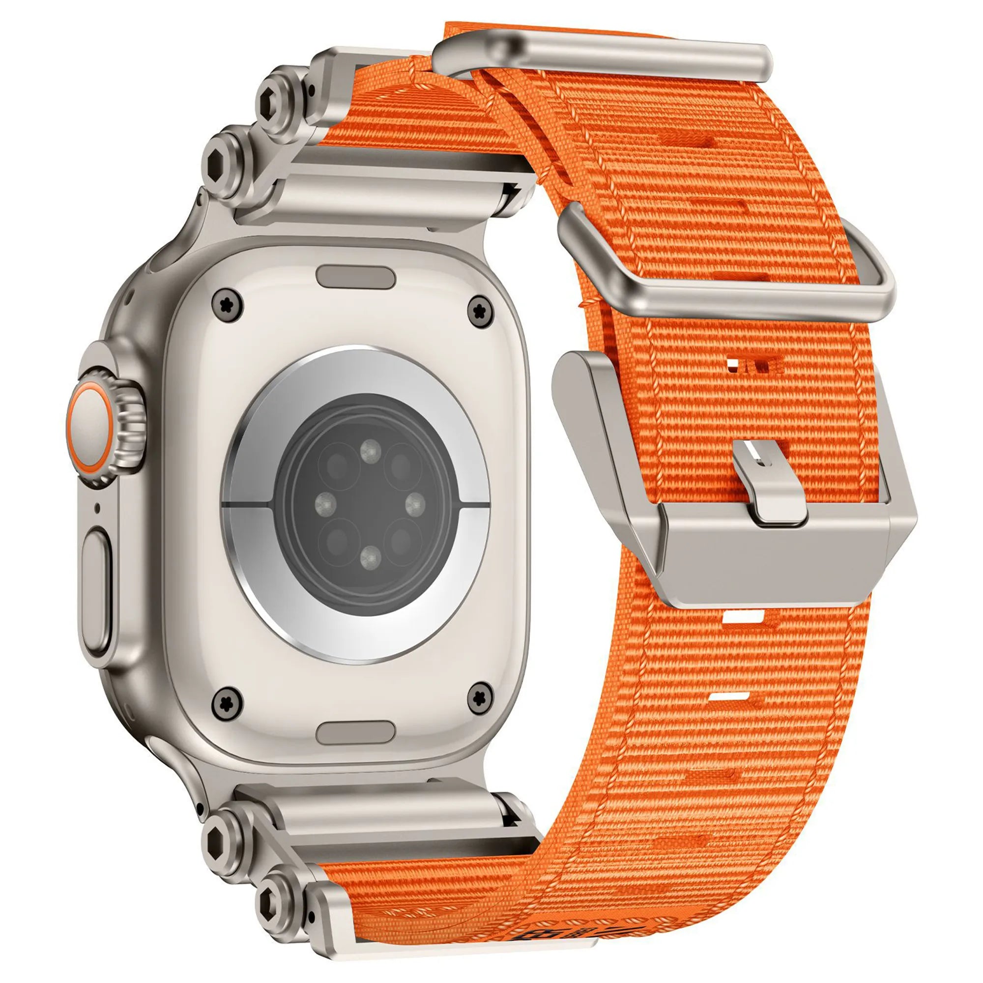 Bandz Apple Watch nylon band 'Explorer' (oranje met titanium)