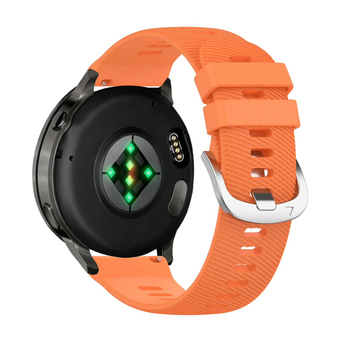 Silicone Strap 'Deluxe', orange, on a watch, 3/4 rear view