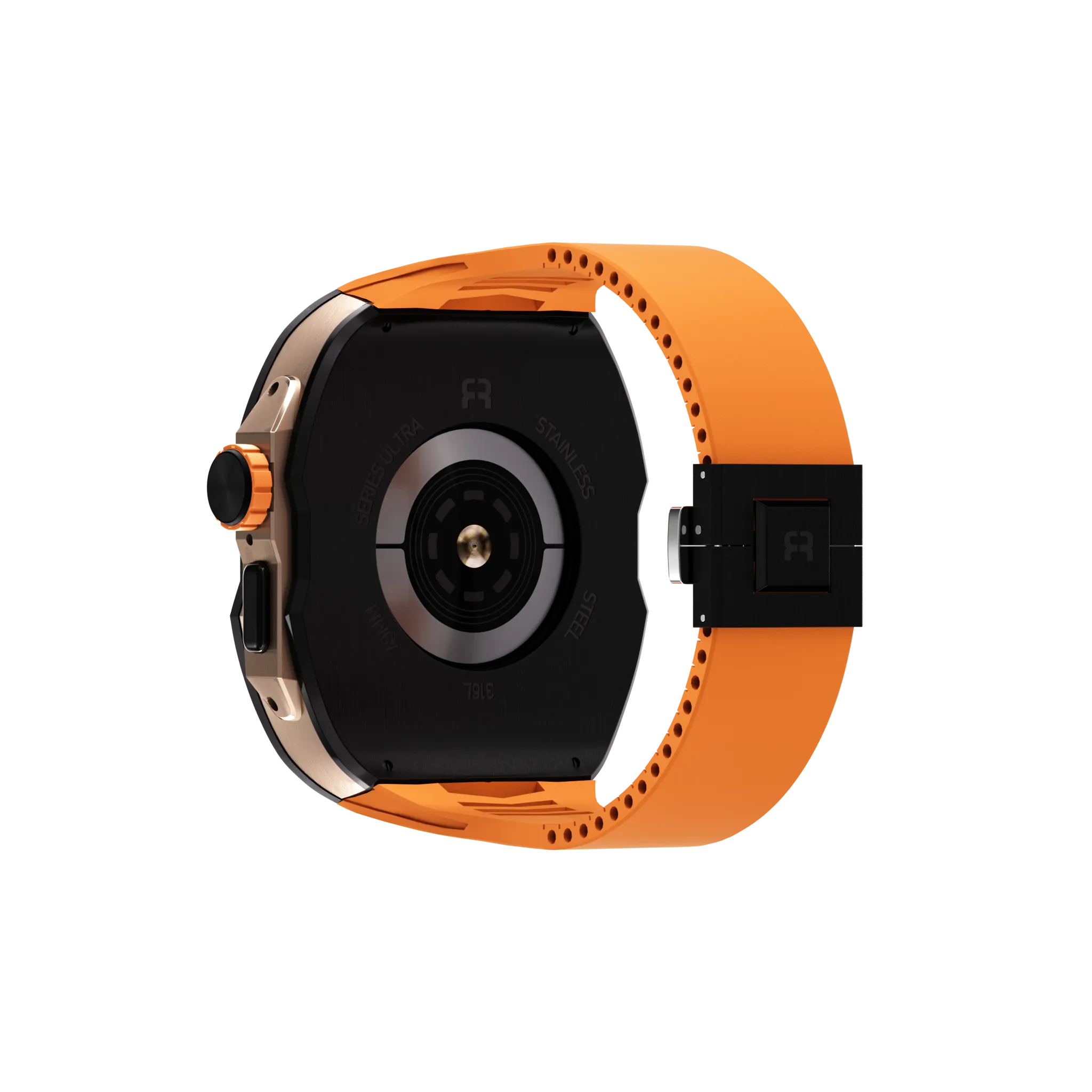 Reqior Apple Watch Ultra Case with Rubber Strap (Black/Orange)