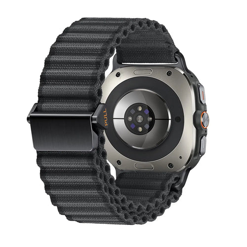 Outdoor Nylon Strap, black, on a watch, 3/4 rear view