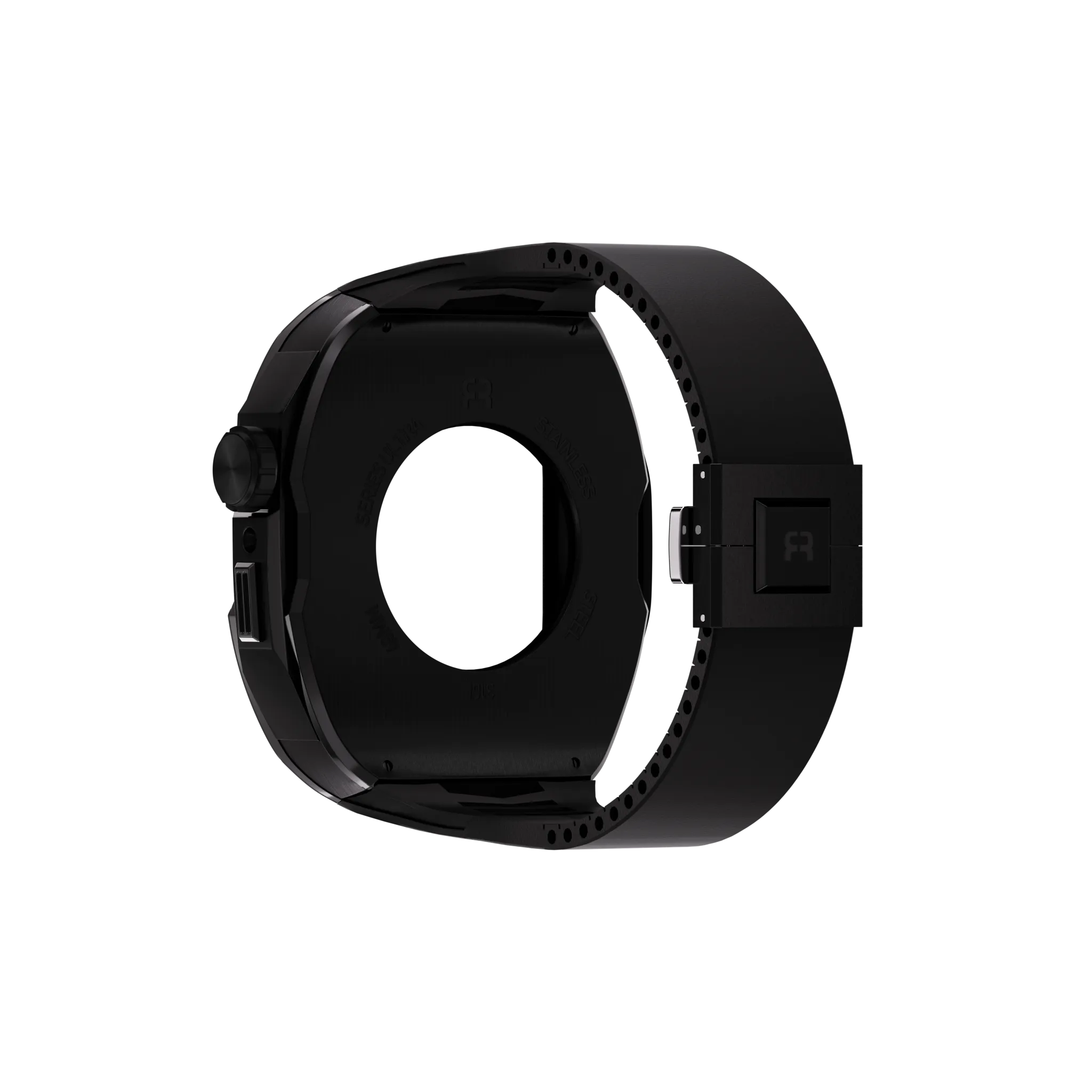 Reqior Apple Watch 45mm case met rubberen band (Zwart)