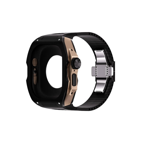 Reqior Apple Watch Ultra case met rubberen band (zwart/roségoud)