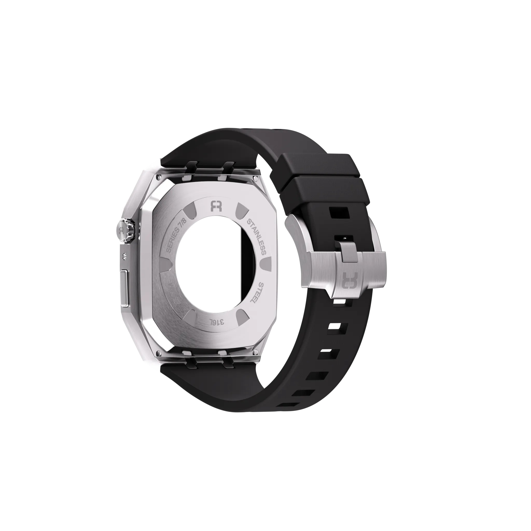 Reqior Apple Watch 45mm Metal Case with Rubber Strap (Silver)