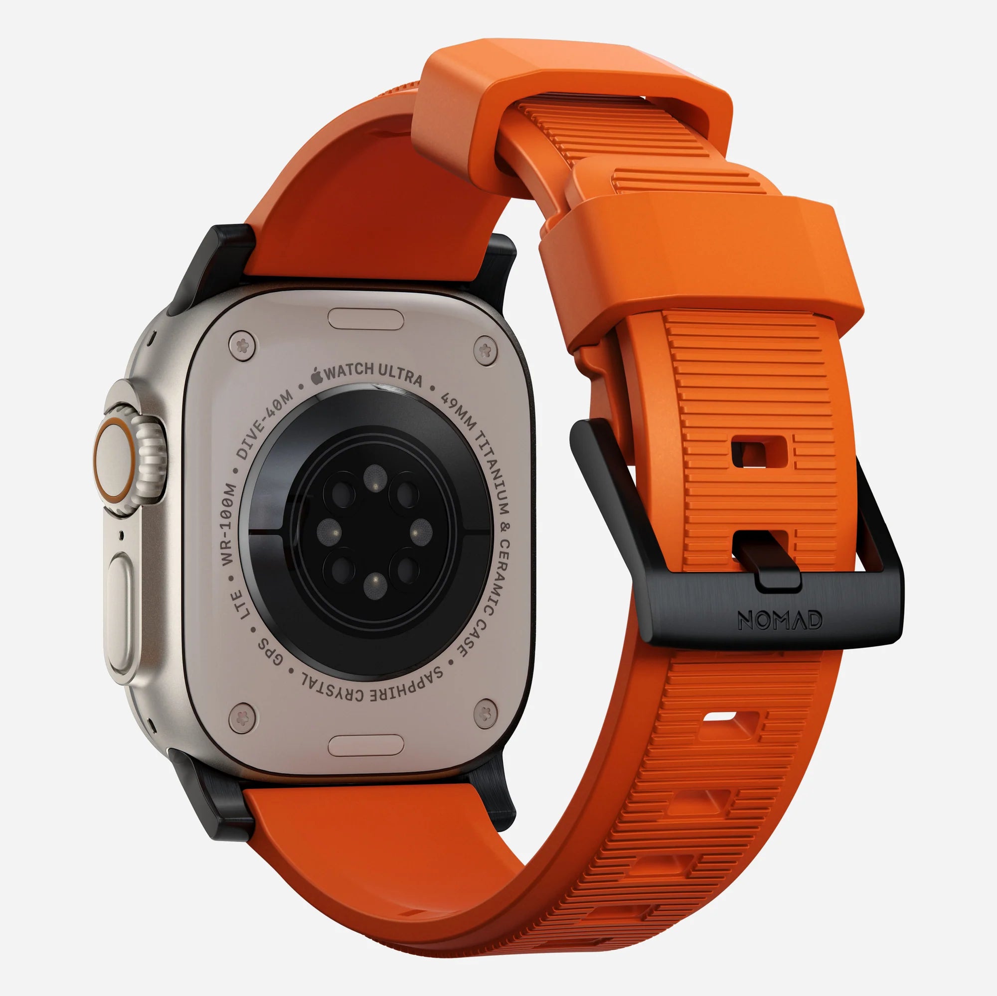 Nomad Rugged Apple Watch siliconen bandje (zwart/ultra orange)