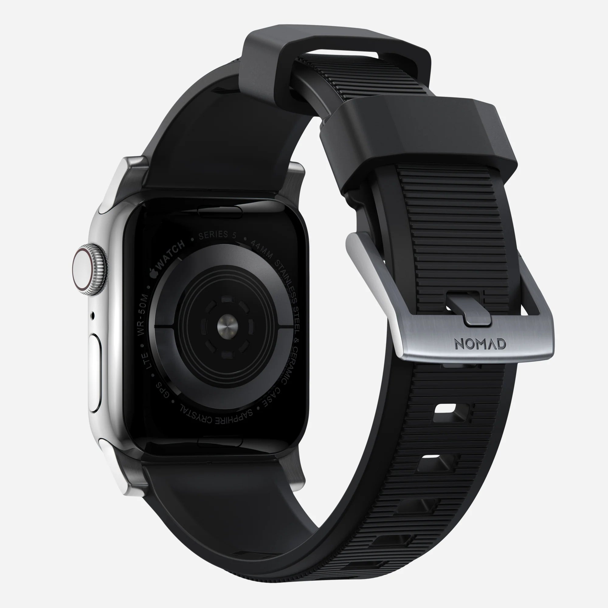 Nomad Rugged Apple Watch siliconen bandje (zwart/zilver)