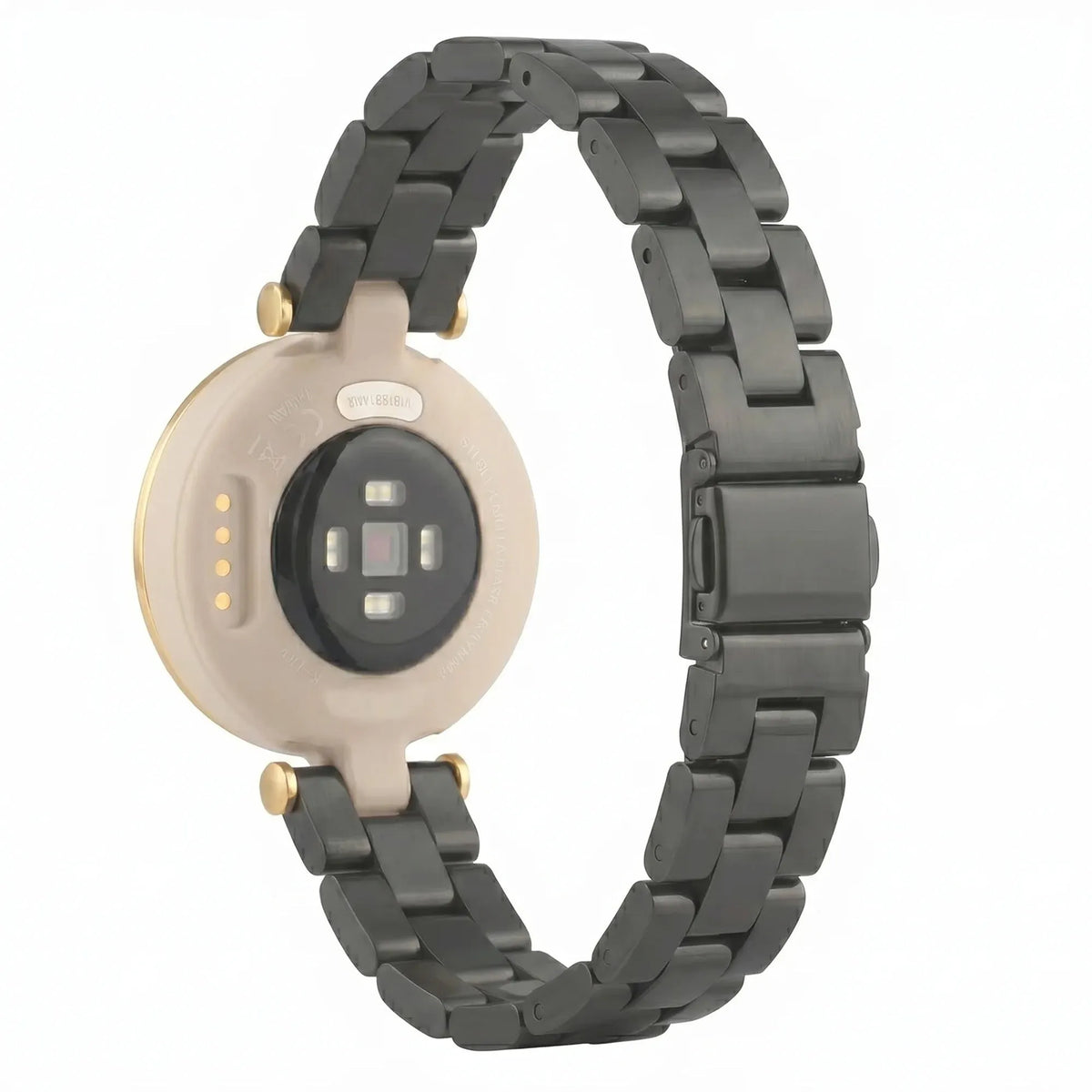 Steel Strap, black, on a watch, 3/4 rear view