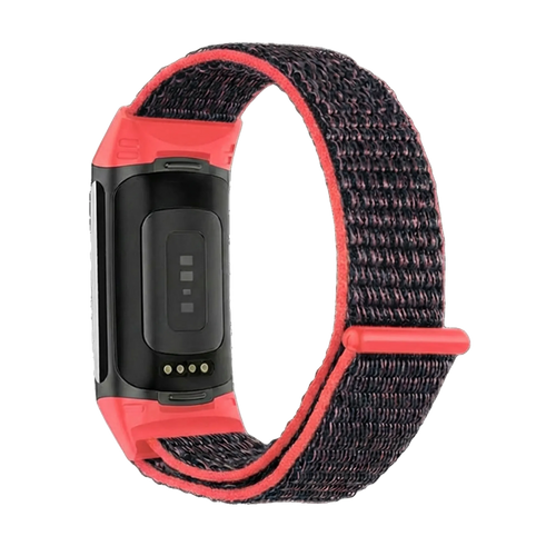 Fitbit Charge 5 nylon bandje (koraal/zwart)