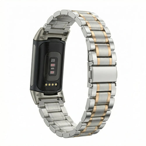 Fitbit Charge 5 Metal Link Strap (Silver/Pink)