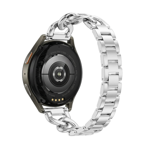 Steel Chain Strap, silver, on a watch, 3/4 rear view