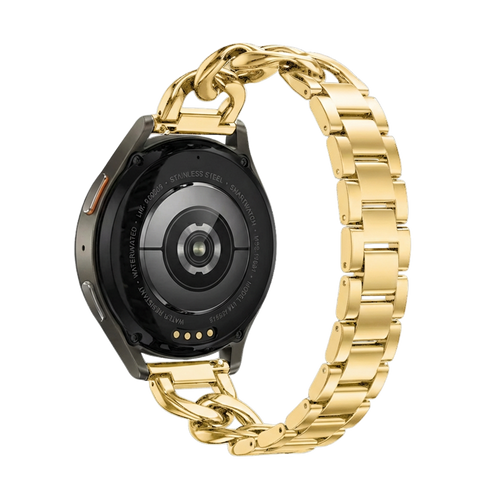 Steel Chain Strap, gold, on a watch, 3/4 rear view