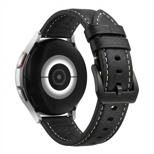 Glossy Leather Strap, black, on a watch, 3/4 rear view