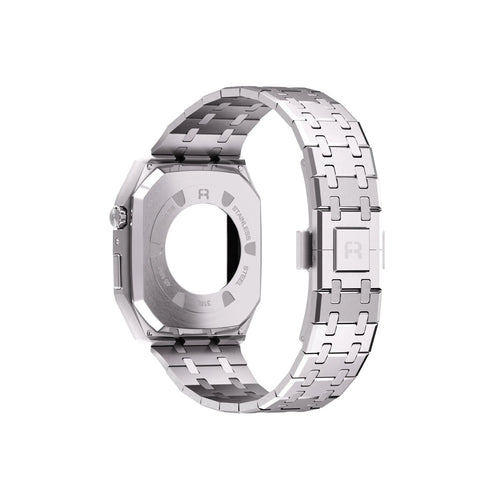 Case with Steel Strap, silver, on a watch, 3/4 rear view