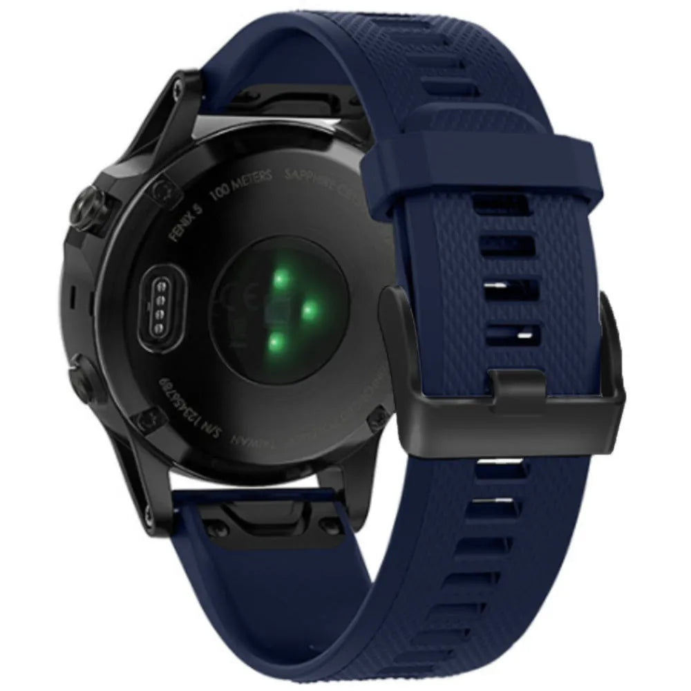 Silicone Strap, dark blue, on a watch, 3/4 rear view