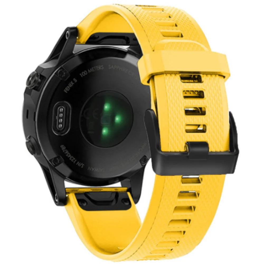 Silicone Strap, yellow, on a watch, 3/4 rear view