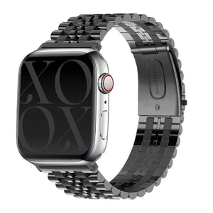 Steel Strap, black, on a watch, 3/4 rear view