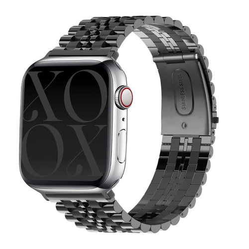 Steel Strap, black, on a watch, 3/4 rear view