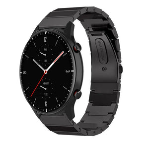 Premium Metal Strap, black, on a watch, 3/4 rear view