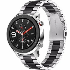 Steel Strap, silver/black, on a watch, 3/4 rear view