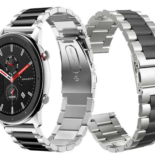 Steel Strap, silver/black, on a watch, 3/4 rear view