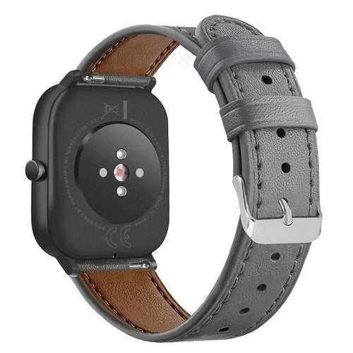 Modern Leather Strap, grey, on a watch, 3/4 rear view