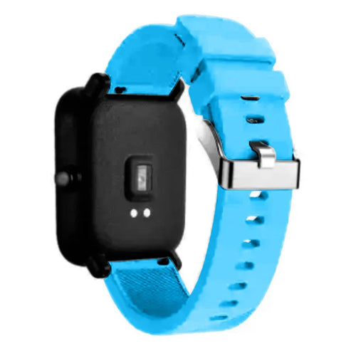 Twill Silicone Strap, light blue, on a watch, 3/4 rear view