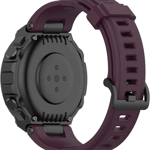 Silicone Strap, purple, on a watch, 3/4 rear view