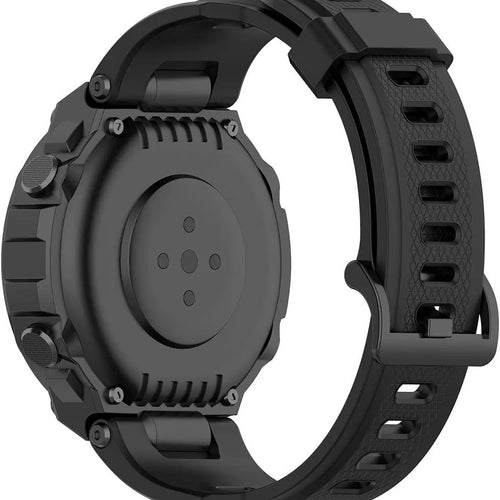 Silicone Strap, black, on a watch, 3/4 rear view