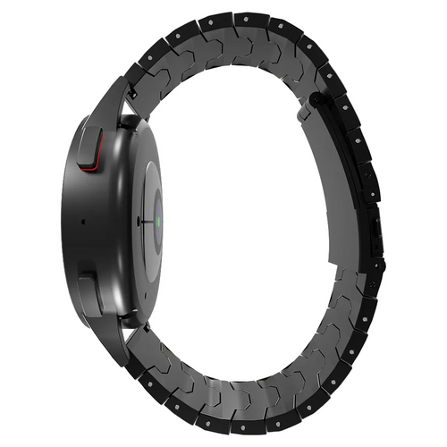 Steel Iron Strap, black, on a watch, 3/4 rear view